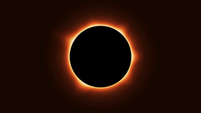 Totale Sonnenfinsternis, der Mond hat die Sonne vollständig verdeckt, die Atmosphäre leuchtet als ringförmige Korona
