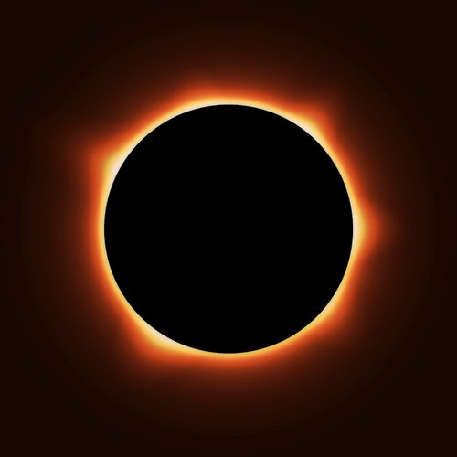 Totale Sonnenfinsternis, der Mond hat die Sonne vollständig verdeckt, die Atmosphäre leuchtet als ringförmige Korona