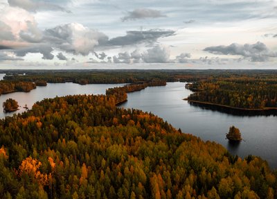 Seenlandschaft in Finnland im Herbst