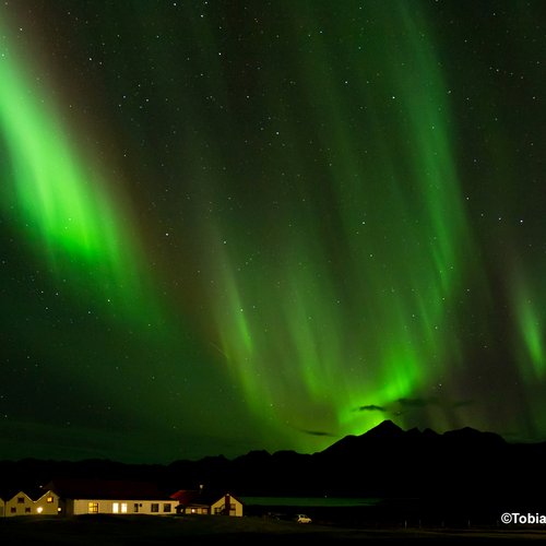 Polarlichter die sich über eine Farm erstrecken